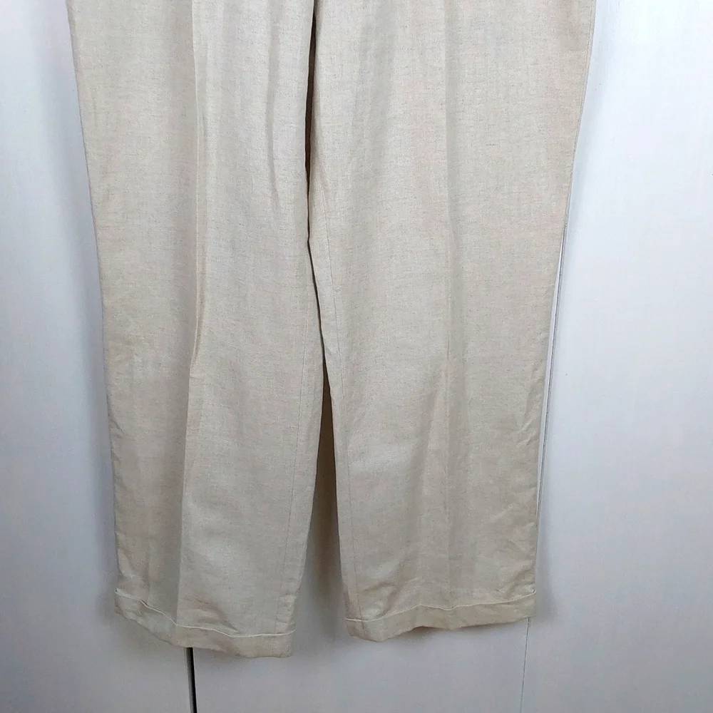 Liz Claiborne |Mens Cream LINEN Trouser Pants Neutral Preppy Luxe Sz.38x32